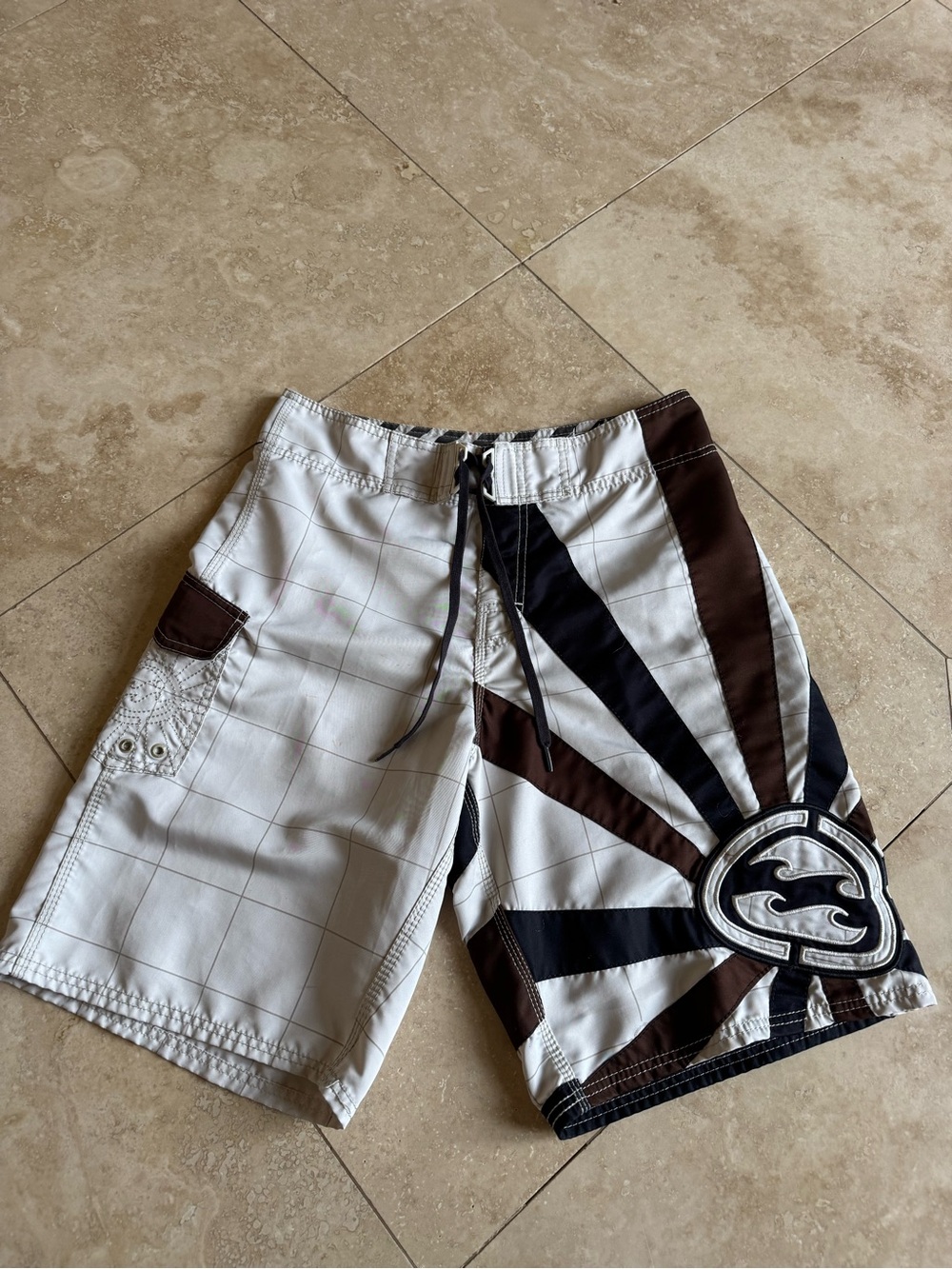 Y2K Boardshorts with Brown & Black Sunburst